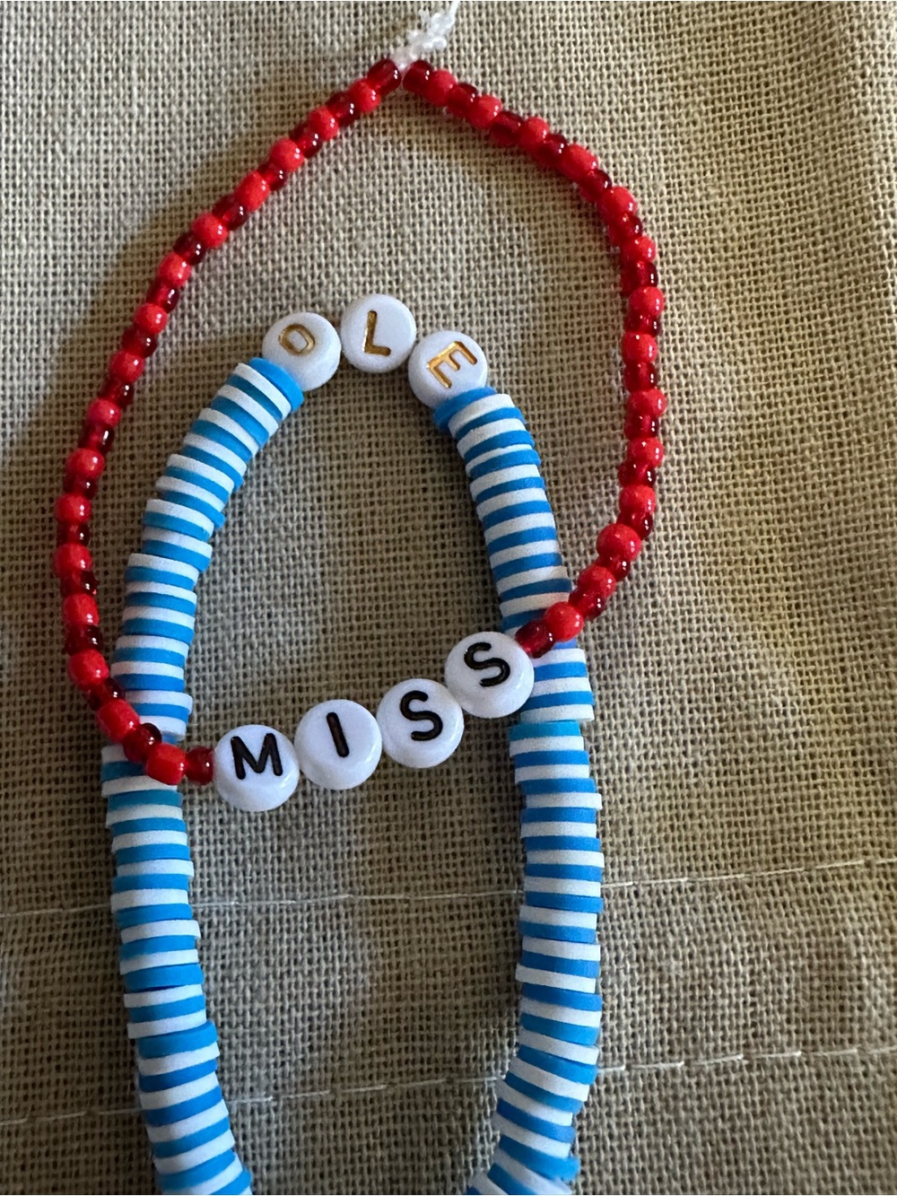 Custom Kids' Name Beaded Bracelet Necklace Set - Red and Blue